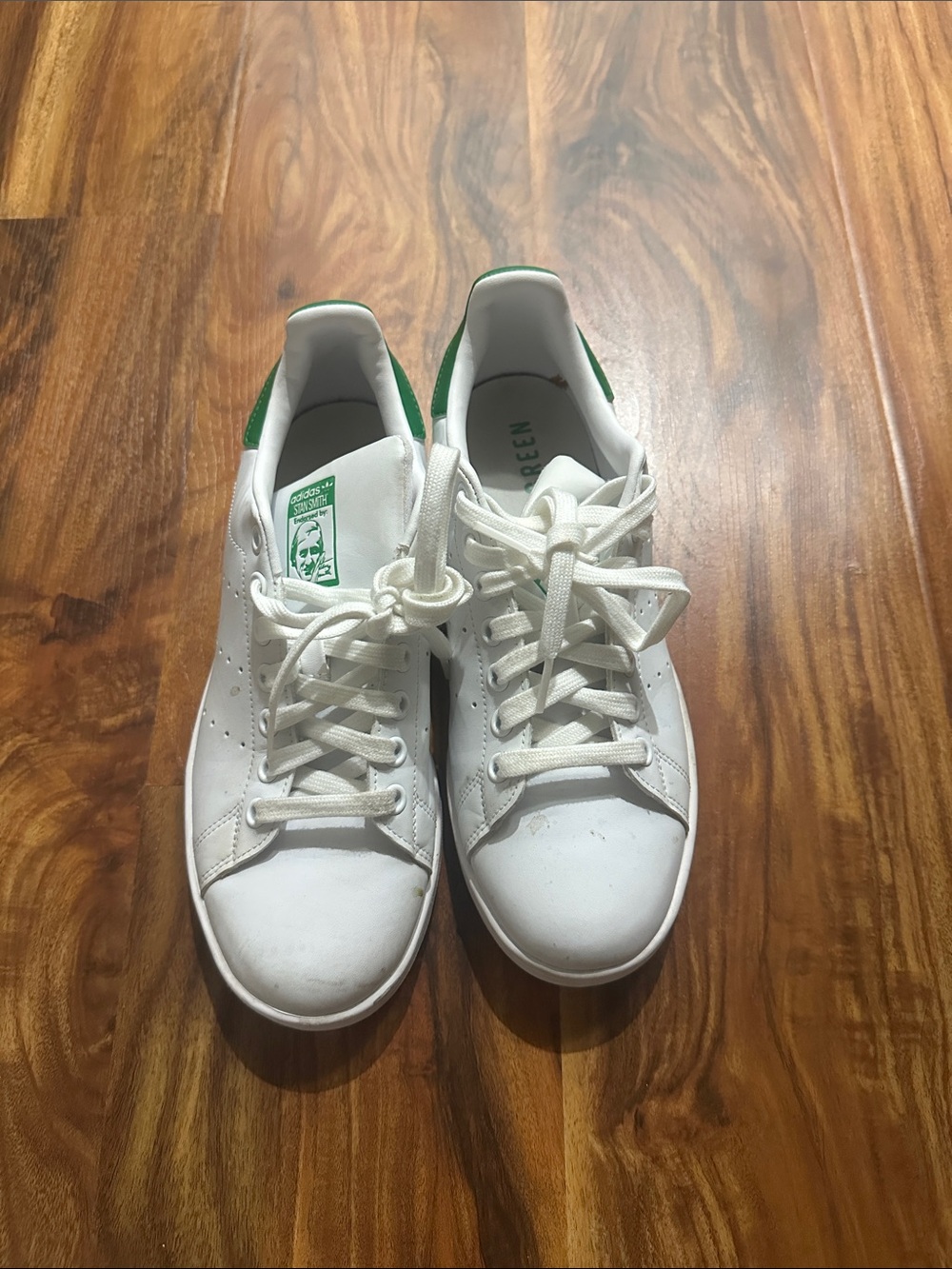 adidas White Sneakers with Green Heel Tab